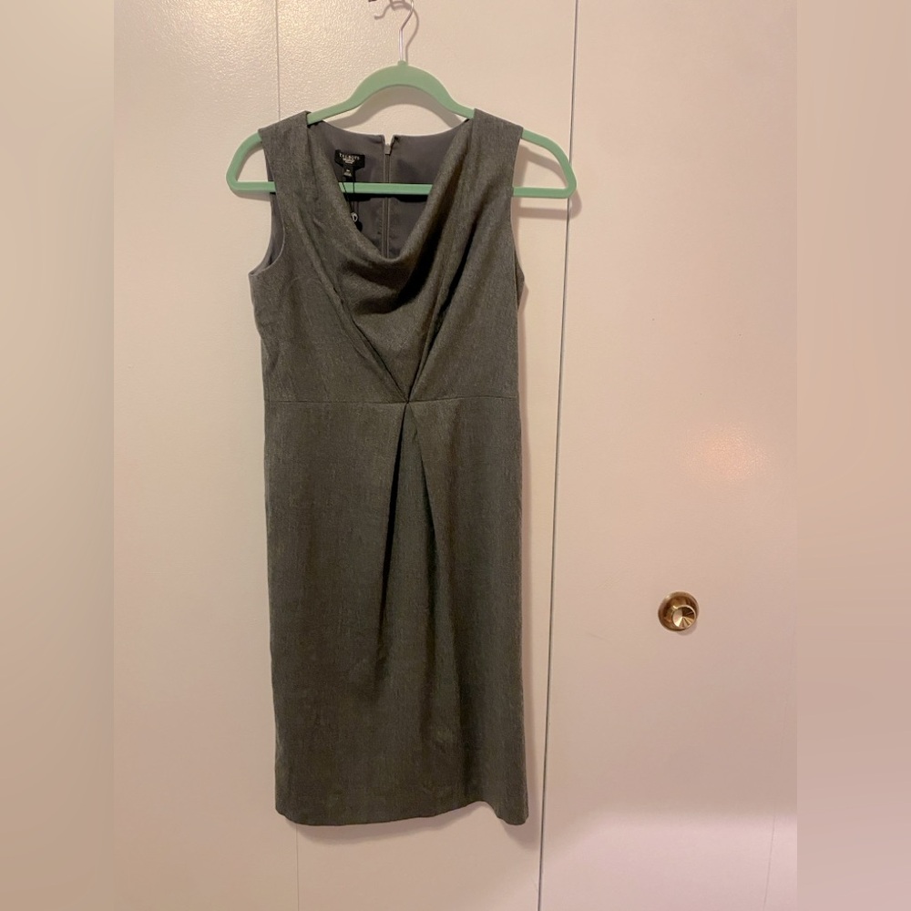 Talbots gray sleeveless sheath dress with draped neckline